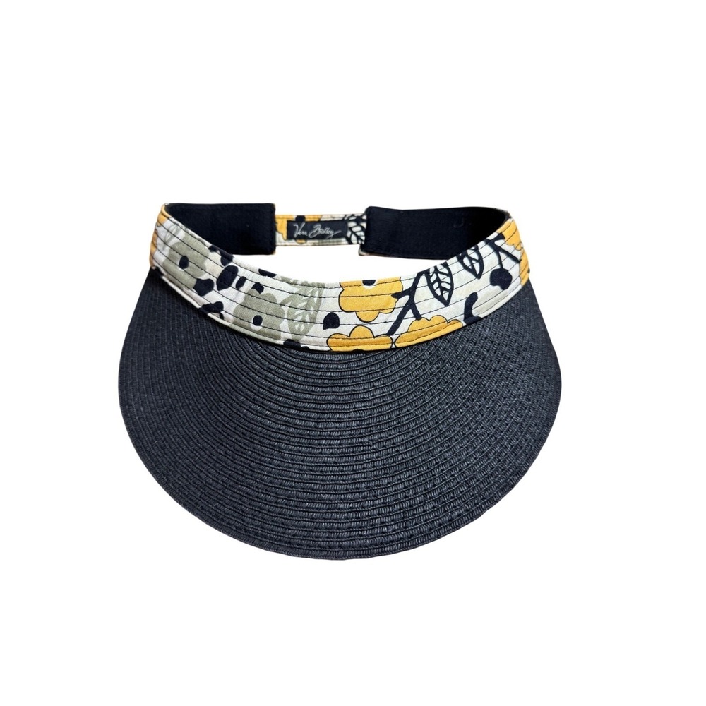 Vera Bradley Go Wild Straw Sun Visor Women OS Black Floral Print Adjustable Hat